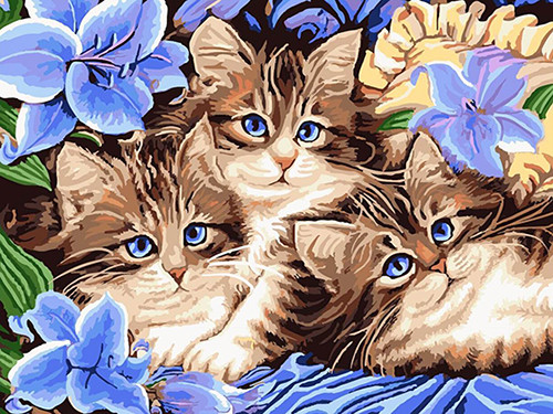 Картина по номерам Котята в цветах (PC3040059)