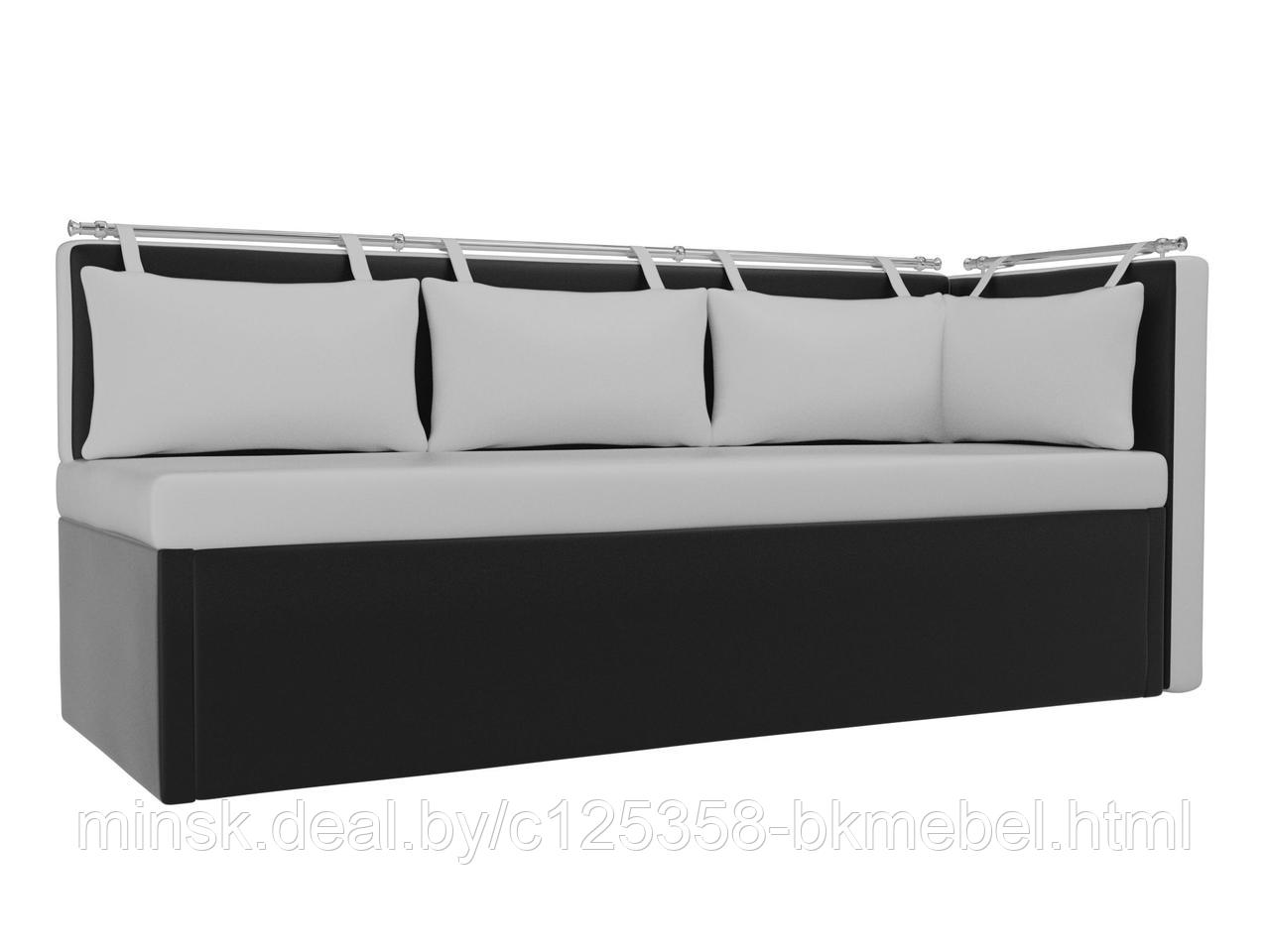 Кухонный диван Метро с углом Экокожа Белый\Черный - ЛигаДиванов
