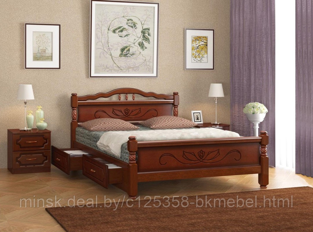 Кровать Карина-5 орех 1600 с 2 выдвижными ящиками - ТД БРАВОмебель - фото 2 - id-p118978686