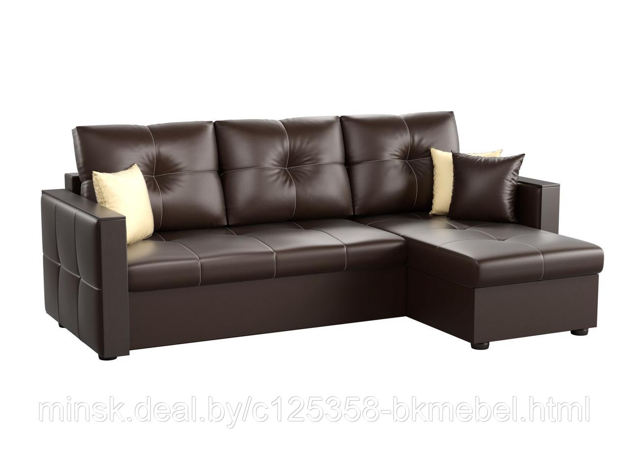 Угловой диван Валенсия экокожа коричневый - ЛигаДиванов, фото 1