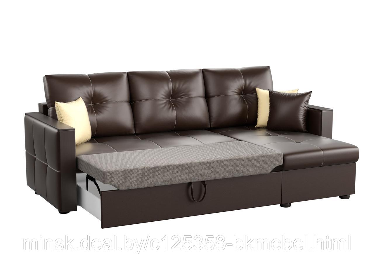 Угловой диван Валенсия экокожа коричневый - ЛигаДиванов - фото 2 - id-p118981663