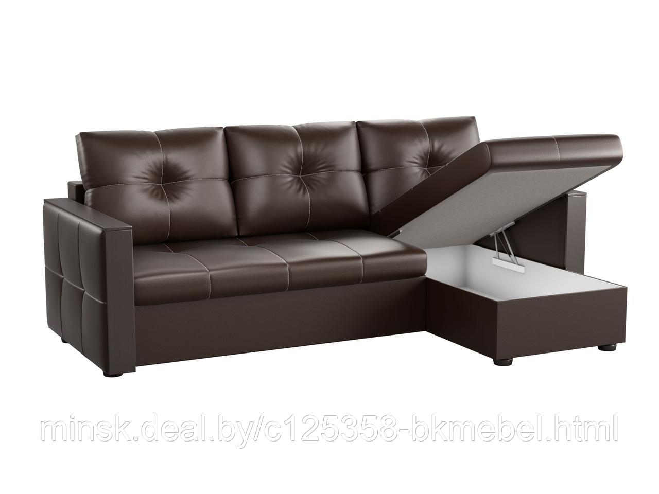 Угловой диван Валенсия экокожа коричневый - ЛигаДиванов - фото 3 - id-p118981663