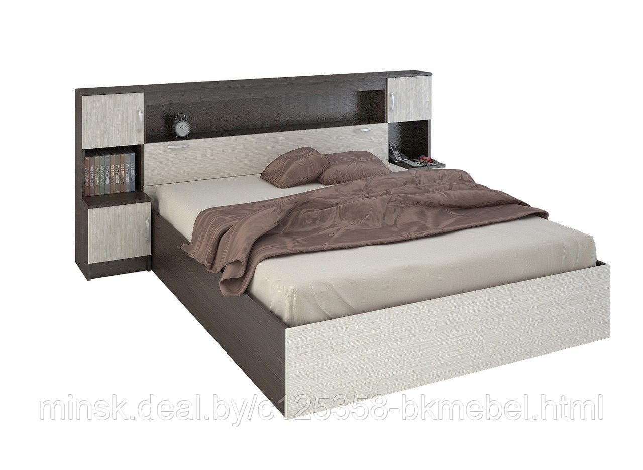 Кровать с закроватным модулем Бася (дуб белфорд) - Сурская мебель