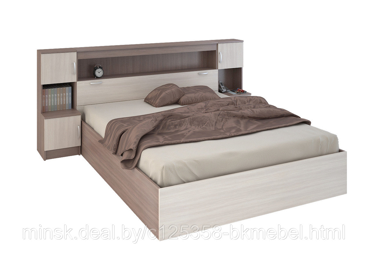 Кровать с закроватным модулем Бася (ясень шимо) - Сурская мебель