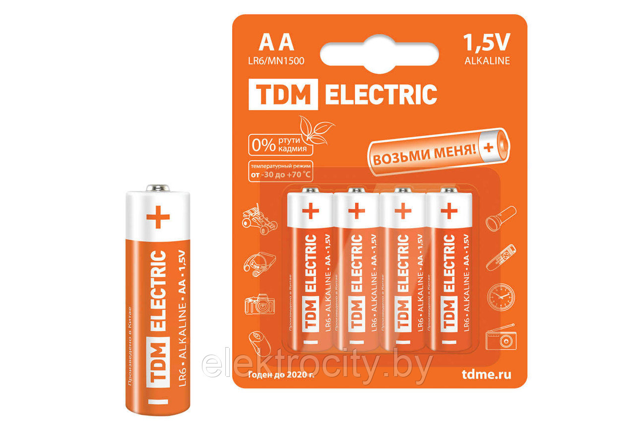 Элементы питания LR6 AA Alkaline 1,5V BP-4 TDM