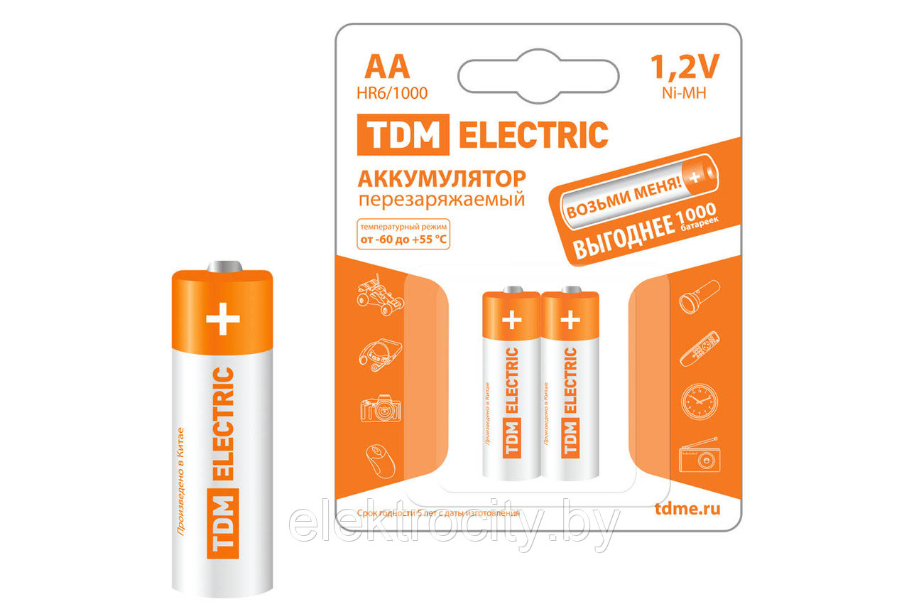 Аккумулятор AA-1000 mAh Ni-MH BP-2 TDM - фото 1 - id-p97750470