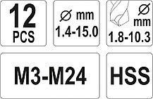 Свёрла по металлу для извлечения обдоманных болтов[набор 12пр] "Yato" YT-0591, фото 2