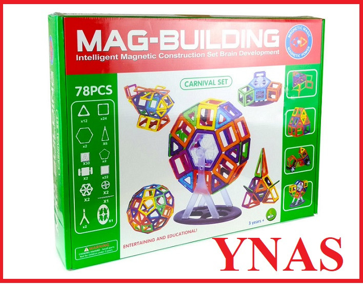 Детский магнитный объемный конструктор  Mag-Building 78 деталей маг билдинг для детей геометрические фигуры
