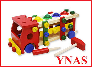 Детский деревянный конструктор стучалка-машинка, игрушка логическая развивающий сортер для детей