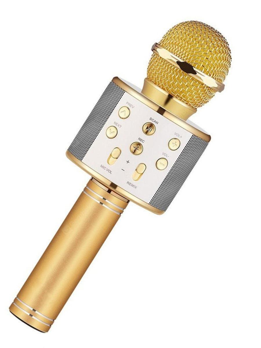 Беспроводной микрофон для караоке - Wster WS-858, bluetooth, USB, MicroSD, AUX, золотой - фото 1 - id-p119049535