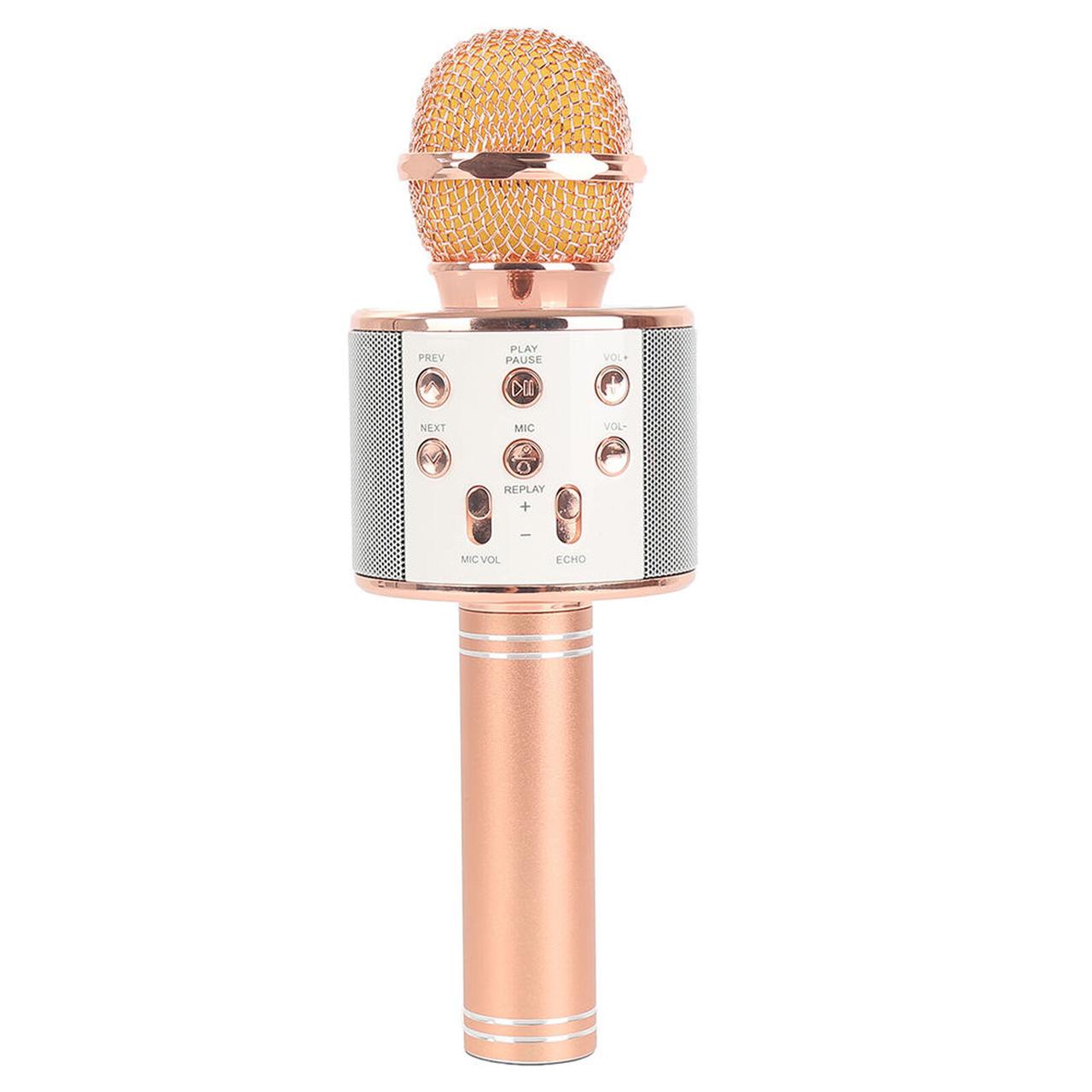 Беспроводной микрофон для караоке - Wster WS-858, bluetooth, USB, MicroSD, AUX, розовое золото