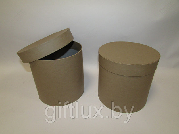 Коробка подарочная круглая "Однотон", 20*20 см (Imitlin) натуральный, фото 2