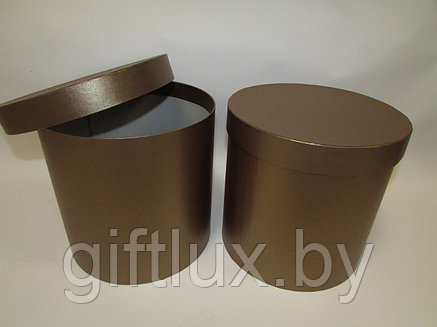 Коробка подарочная круглая "Однотон", 20*20 см (Imitlin  Pearl) коричневый, фото 2
