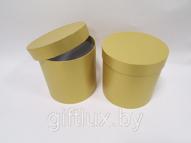 Коробка подарочная круглая "Однотон", 20*20 см (Imitlin  Pearl) золотистый, фото 2