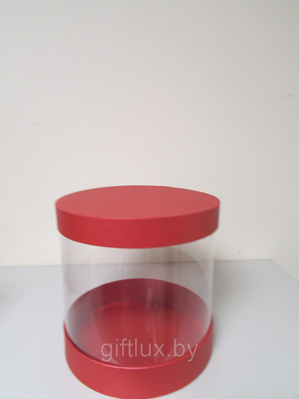 Коробка прозрачная круглая 20*20 см (Imitlin Pearl) красный