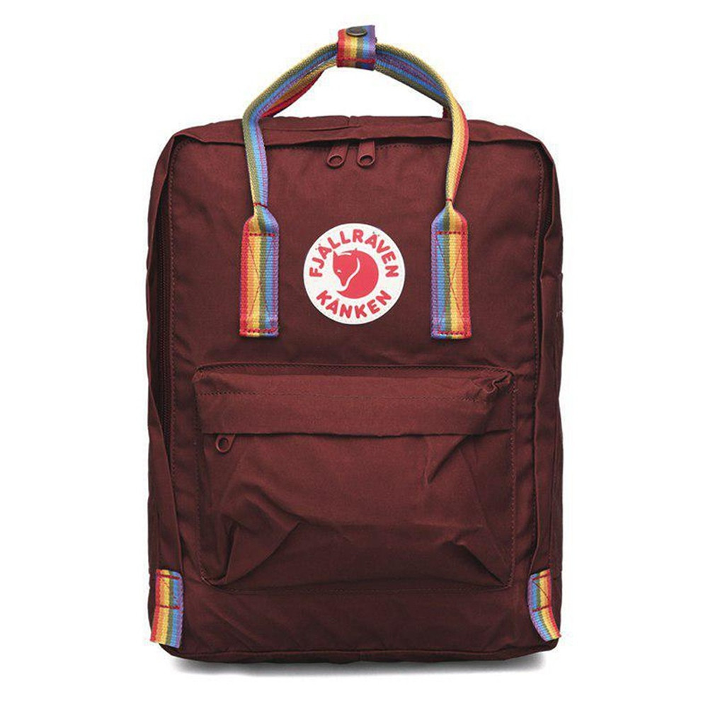 Рюкзак Fjallraven Classic (Ox Red Rainbow) Бордовый с Радужными ручками 16L + Значок в подарок