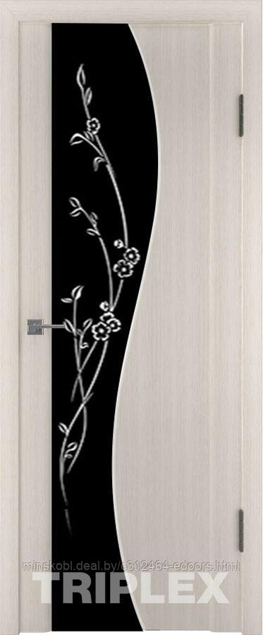 Дверь межкомнатная Триплекс 3 черный с рисунком 800*2000 Беленый дуб сатин