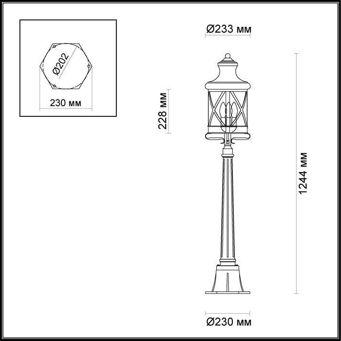 4045/3F ODL18 709 черный/золотая патина Уличный светильник, 124см IP44 E14 3*60W 220V SATION - фото 2 - id-p119109156