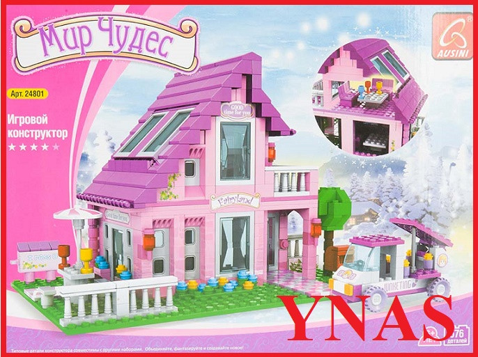 Детский конструктор Ausini "Мир СТРАНА ЧУДЕС" арт .24801 аналог лего Lego розовый домик для девочек