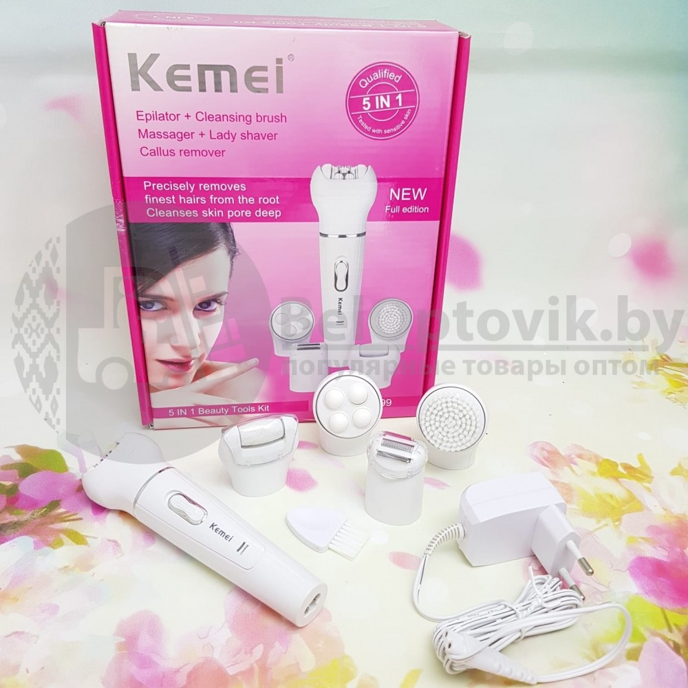 Эпилятор Kemei KM-2199 5 in 1 (эпилятор, бритва, пилка для пяток, массажер, щетка для очищения лица) - фото 3 - id-p119132105