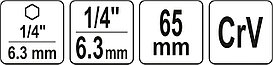 Переходник для шуруповёрта под головки 1/4"L-65мм "Yato" YT-04625, фото 3