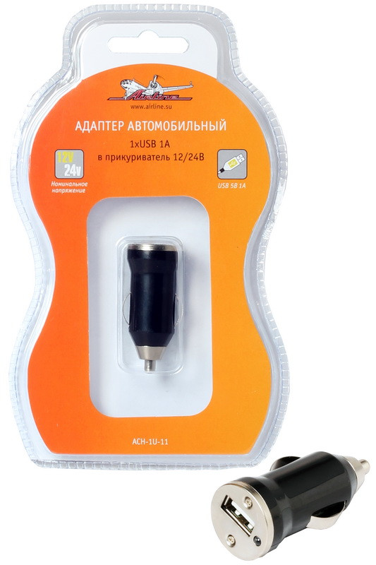 Адаптер автомобильный 1хUSB 1А в прикуриватель 12/24В (ACH-1U-11)