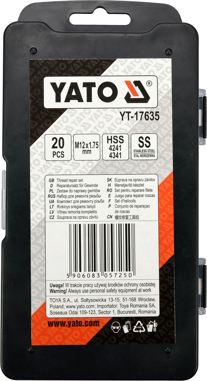 Набор для ремонта резьбы М12*1,75 "Yato" YT-17635 - фото 2 - id-p119230234