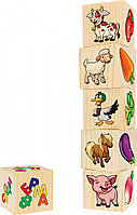 Ассоциации на кубиках №2 (животные фермы, овощи, морские жив., насековые, посуда, мебель) 6 кубиков