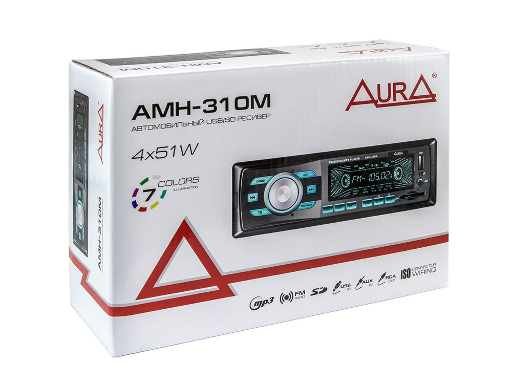 Бездисковая автомагнитола с USB-портом и SD слотом Aura AMH-310M (мультиподсветка) - фото 3 - id-p85509015