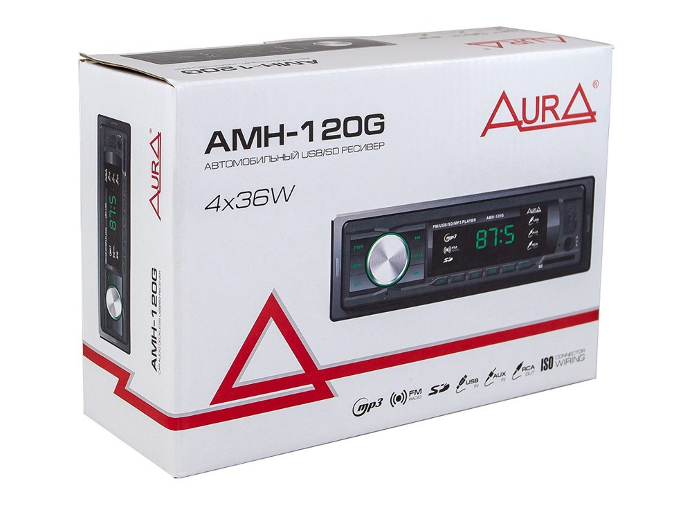 Бездисковая автомагнитола с USB-портом и SD слотом Aura AMH-120G - фото 2 - id-p86120262