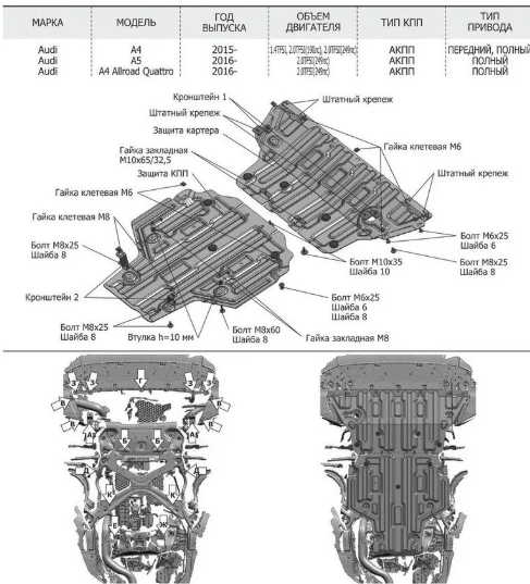 Защита алюминиевая "Rival" для картера Audi A4 АКПП 2015-2020. Артикул 333.0334.1 - фото 2 - id-p119280887