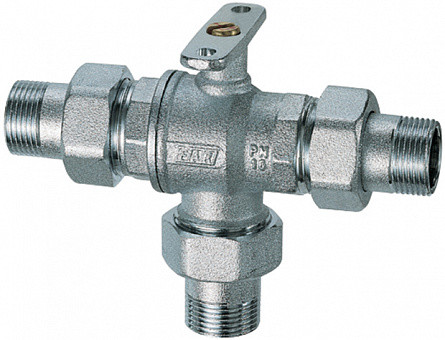 FAR 3020114 Хромированный трехходовой шаровой кран 1 1/4" (А-АВ-В), 25,5 м3/ч