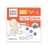 Пелёнки гигиенические одноразовые впитывающие DRY DAY, детские 0+, Super, 60х40, 5 шт.