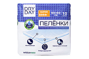 Пелёнки гигиенические одноразовые впитывающие DRY DAY, Super, 60х60, 10 шт.