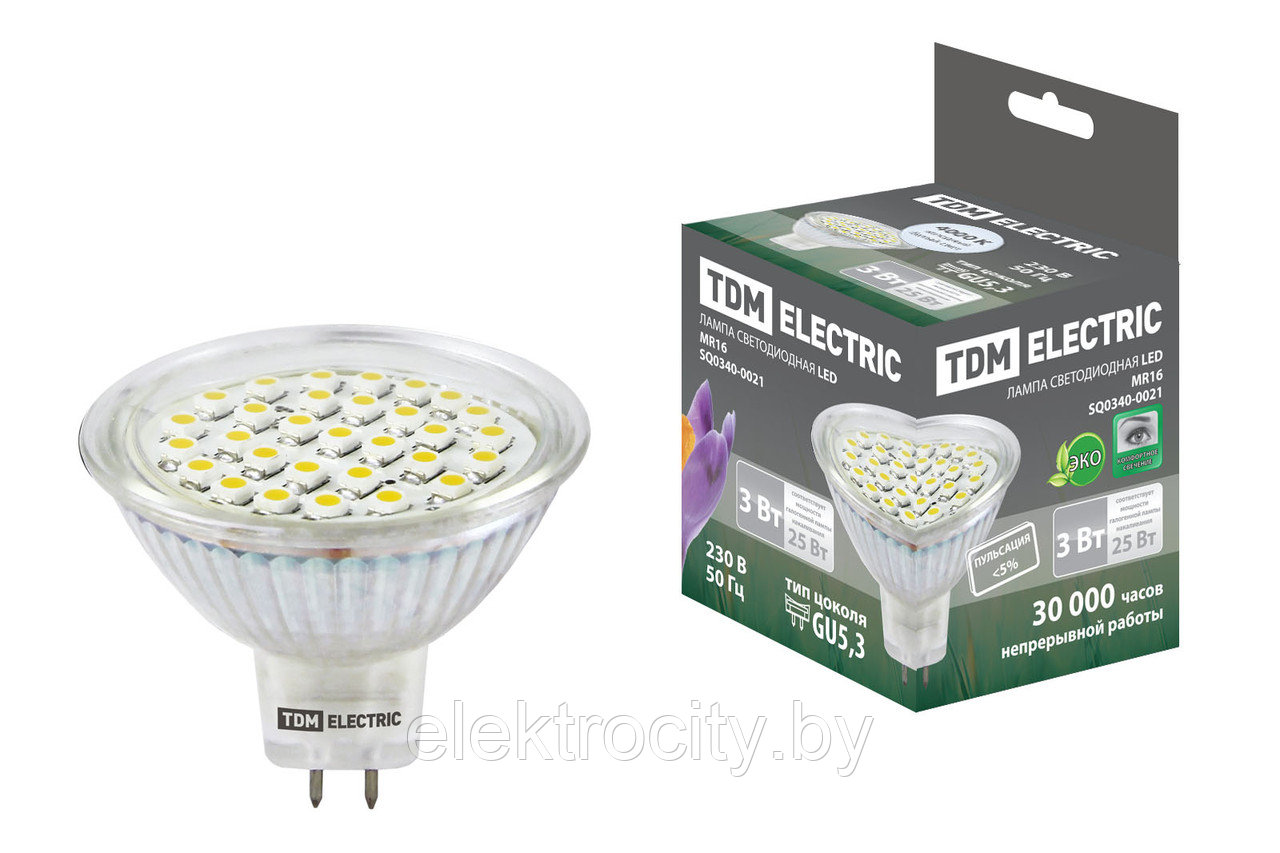 Лампа светодиодная МR16-3Вт-220В-4000K-GU 5,3 SMD TDM - фото 1 - id-p119335819