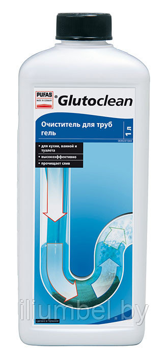 Очиститель для труб Glutoclean 1л гель эффективное средство для чистки труб от сильных засоров