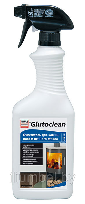 Очиститель для каминного и печного стекла Glutoclean 750 мл чистит нагар сажу жир