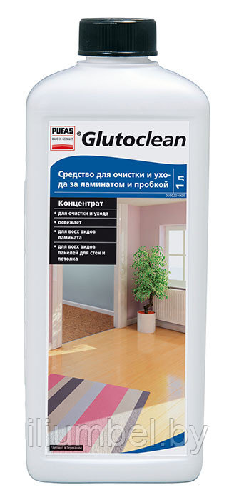 Средство для очистки и ухода за ламинатом и пробкой концентрат Glutoclean 1л - фото 1 - id-p7363647