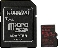 Карта памяти SDXC-micro Card 64GB Kingston SDCR/64GB UHS-I U3 + microSD-- SD Adapter