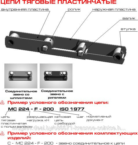 Цепь тяговая пластинчатая c цельным валиком М20 