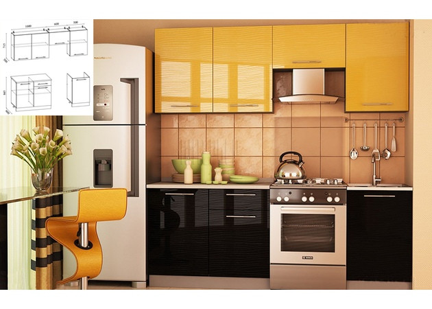 Кухня Дюна желтая / черная 2,1 м. - фото 1 - id-p119411526