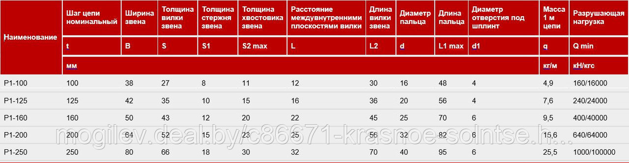 Цепь тяговая вильчатая с фиксацией пальца проволочным шплинтом Р1-100 - фото 1 - id-p7398847