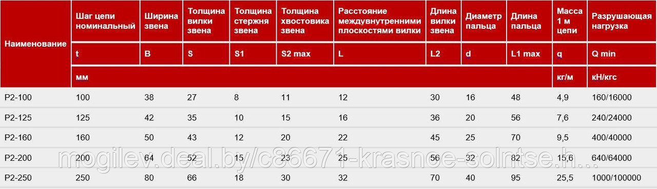 Цепь тяговая вильчатая с фиксацией пальца сжимной стопорной шайбой Р2-100 - фото 2 - id-p7398853