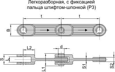 Цепь тяговая вильчатая с фиксацией пальца штифтом-шпонкой Р3-100 - фото 3 - id-p7398858