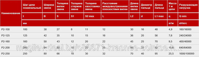 Цепь тяговая вильчатая с фиксацией пальца сжимной стопорной шайбой Р2-160 - фото 2 - id-p7399163