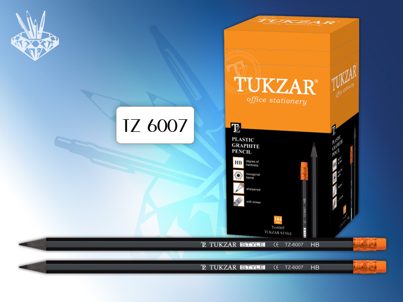 Карандаш чернографитный TUKZAR STYLE, HB, с ластиком, заточенный, шестигранный пластиковый корпус, цвет - фото 1 - id-p119537047