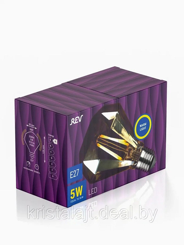 Лампа светодиодная VINTAGE GOLD Filament колба "Бриллиант" E27 5W, 2200K, DECO Premium GOLD, теплый свет - фото 2 - id-p119727138