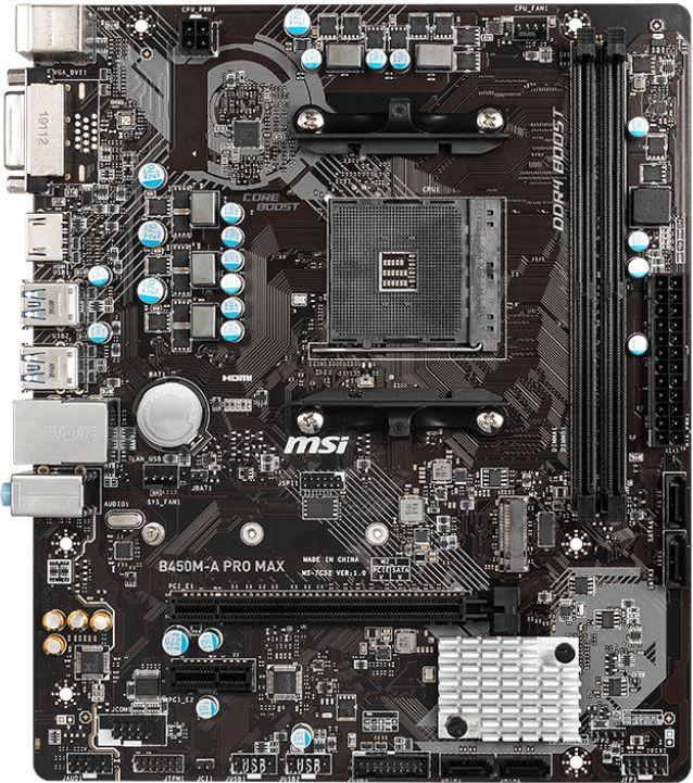 Мат.плата MSI B450M-A PRO MAX, (AMD B450), mATX, DDR4, DVI-D/HDMI S-AM4