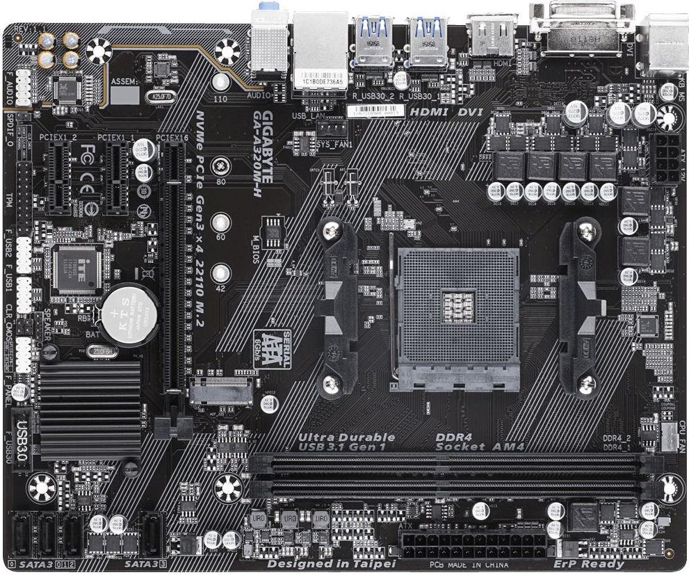 Мат.плата Gigabyte GA-A320M-H, (AMD A320), mATX, DDR4, DVI-D/HDMI S-AM4