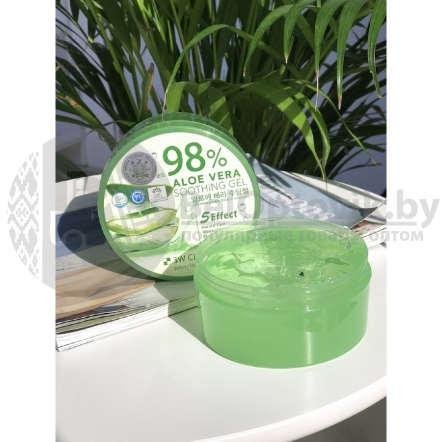 3W Clinic универсальный гель маска для лица и тела Soothing Gel, 300ml Original Korea С Алоэ Aloe Vera - фото 5 - id-p119780844